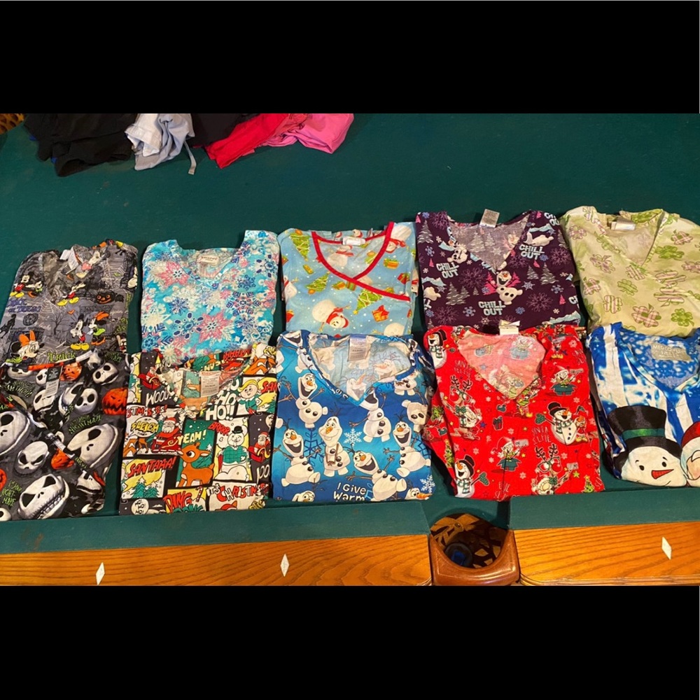 Holiday scrub tops